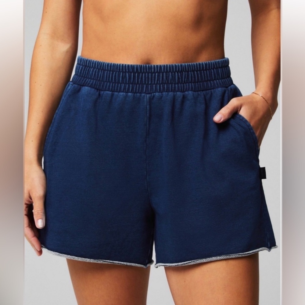 Fabletics blue navy terry sweatshorts NWOT